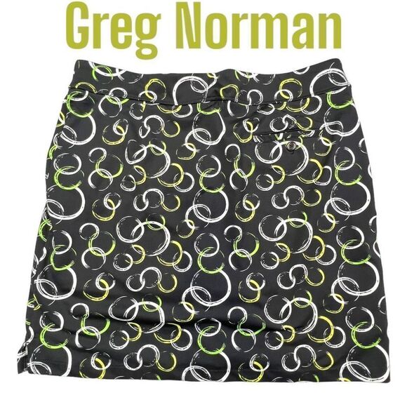 Greg Norman Skort Skirt Women's Large Black Green Circle Print Knit Stretch Golf - Picture 1 of 8